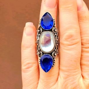 New London Blue Topaz & Mercury Mystic Topaz 925 Silver Statement Ring.